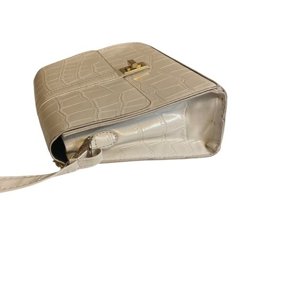 Cream Croc Print Leather Shoulder Bag Medium Gold Chain + Leather Strap - Picture 12 of 14
